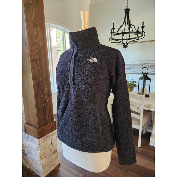The North Face Womens Fleece Pullover Jacket S/P Sherpa Black Henley - Picture 1 of 10